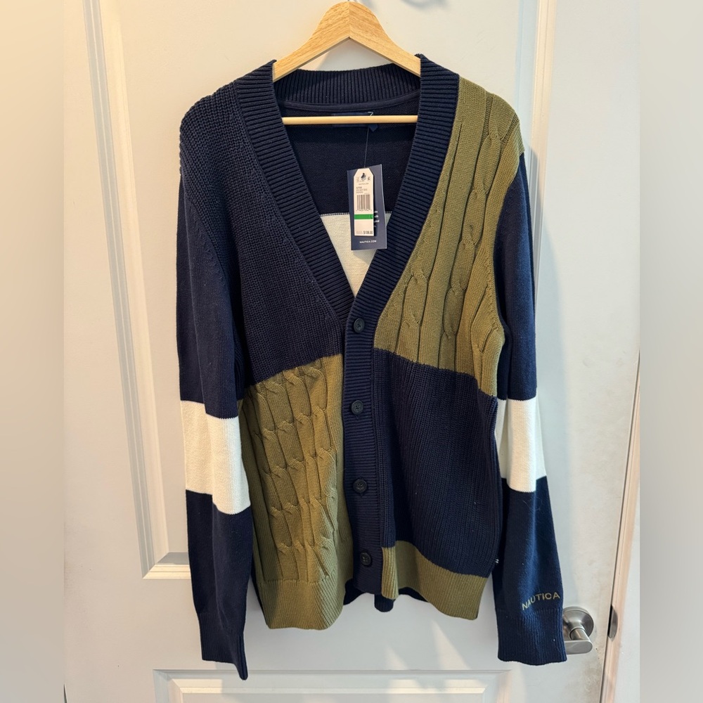 Nautica Men's Blue and Green Cardigan
